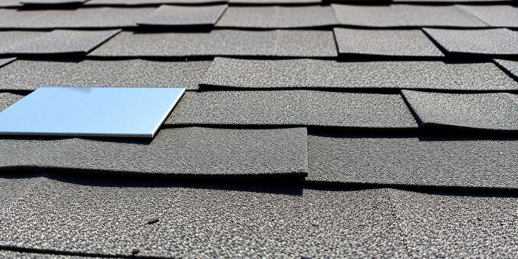 Close-up of shingles and roof flashing