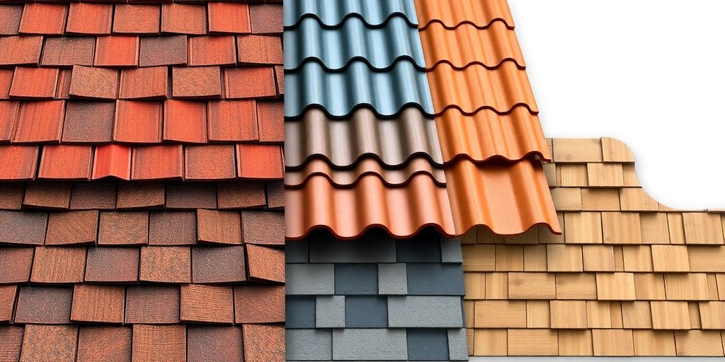 Diverse roofing materials arranged aesthetically