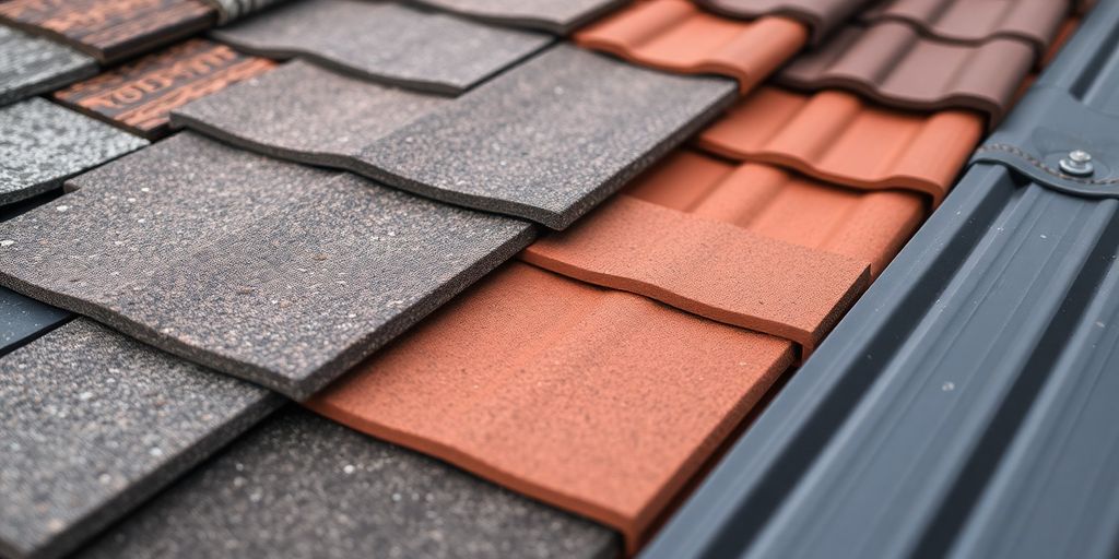 Various roofing materials laid out on a surface