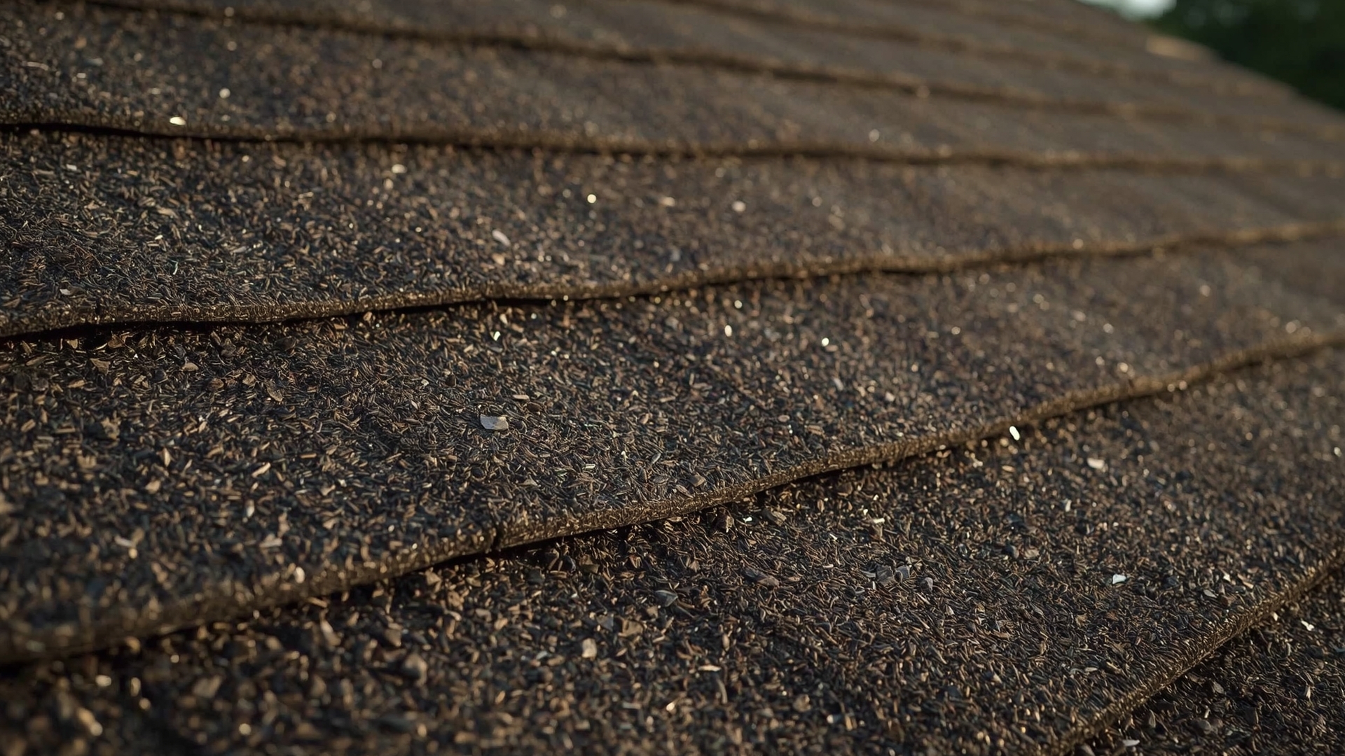 Macro detail of stone-coated steel roofing tiles showing textured granule surface finish