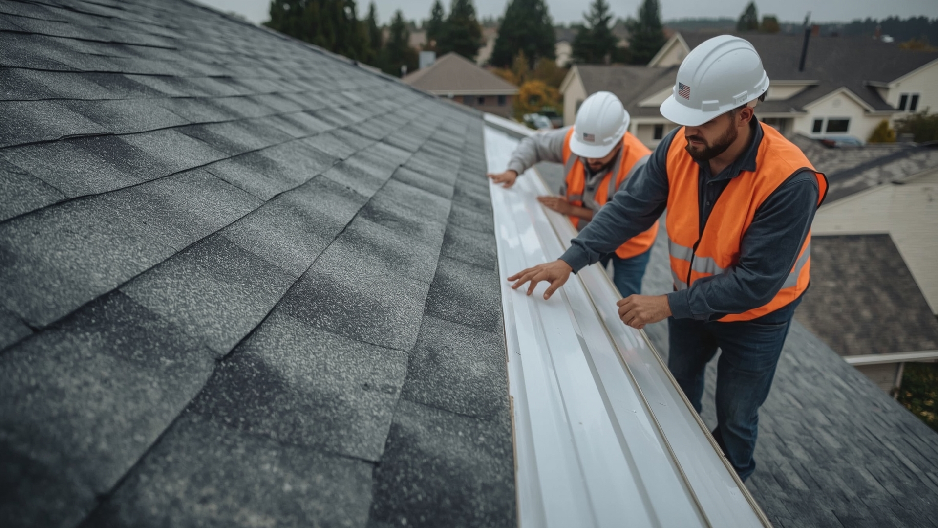 Roofing professionals reviewing installation layers including underlayment and shingles for warranty compliance